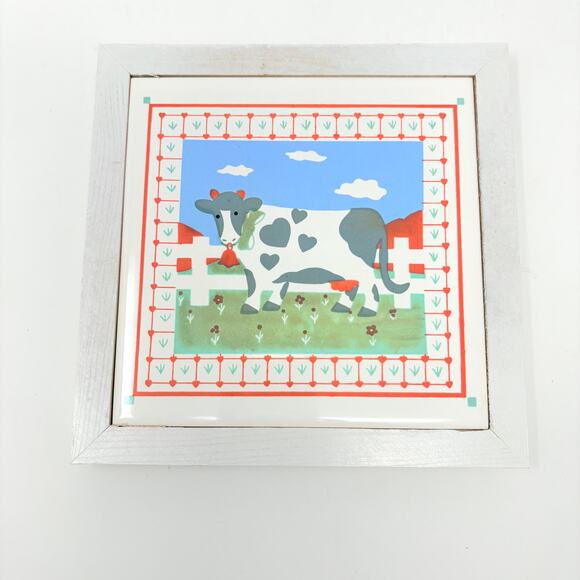 Vtg 80s Himark Peaches N Cream Cow Jug Canister Utensils Spoon Rest Trivet NOS - Picture 9 of 16